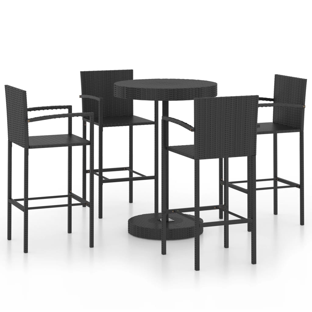 vidaXL 5-cz. zestaw mebli barowych do ogrodu, rattan PE, czarny