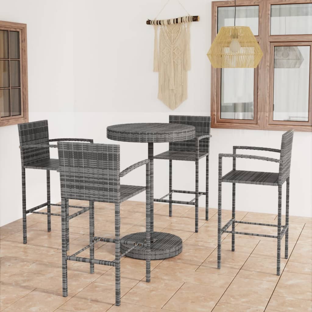 vidaXL 5-cz. zestaw mebli barowych do ogrodu, rattan PE, szary