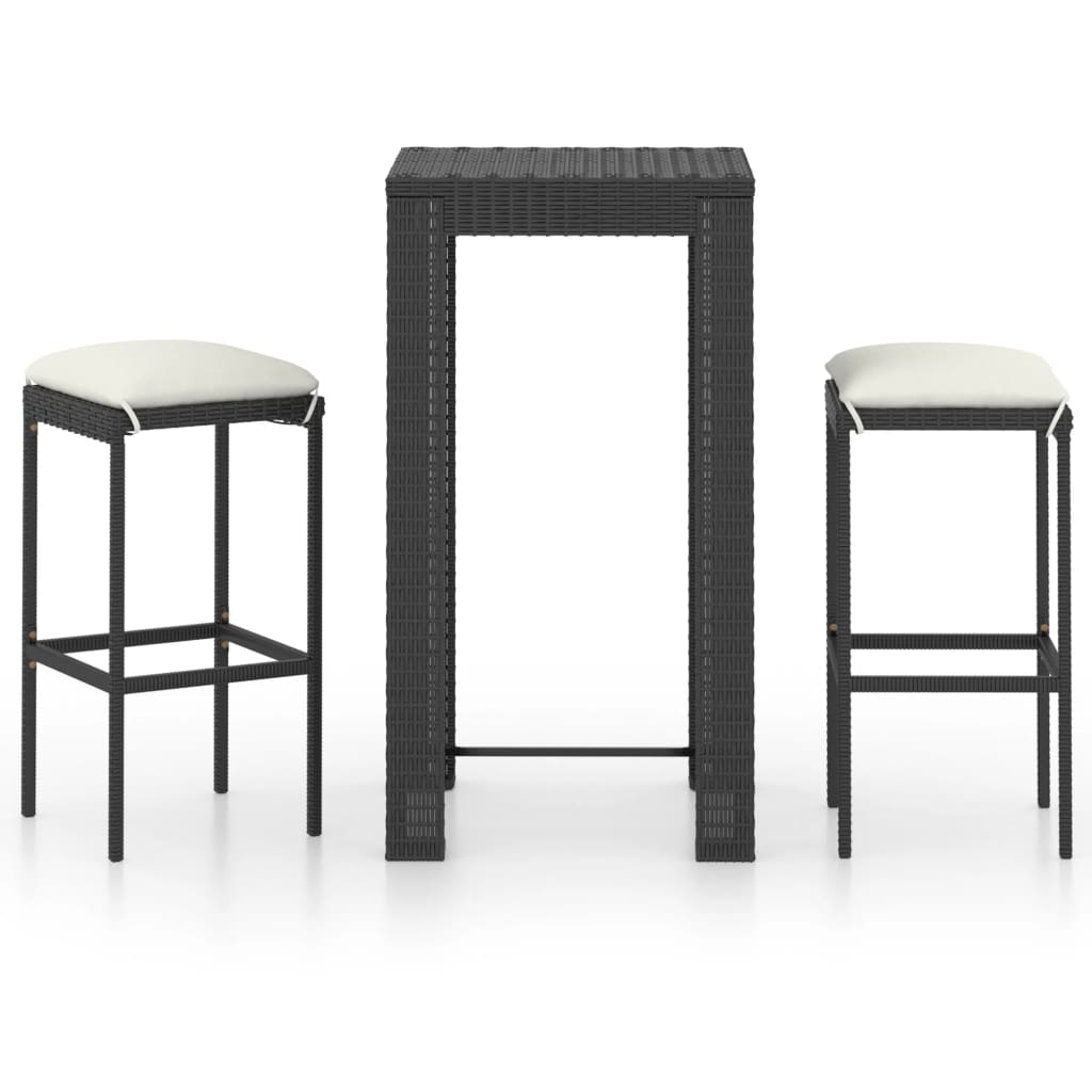 vidaXL 3-cz. zestaw mebli barowych z poduszkami, rattan PE, czarny