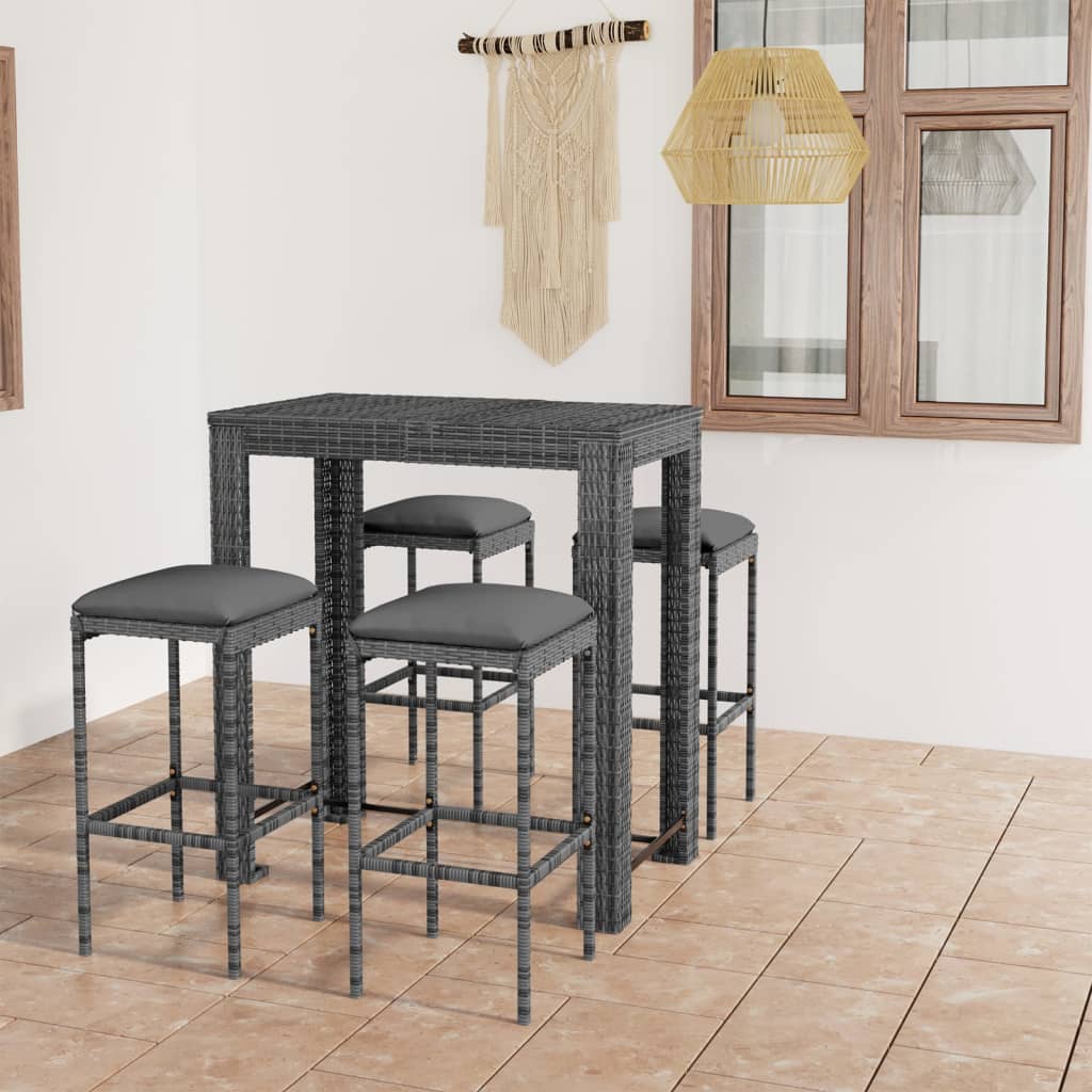 vidaXL 5-cz. zestaw mebli barowych z poduszkami, rattan PE, szary