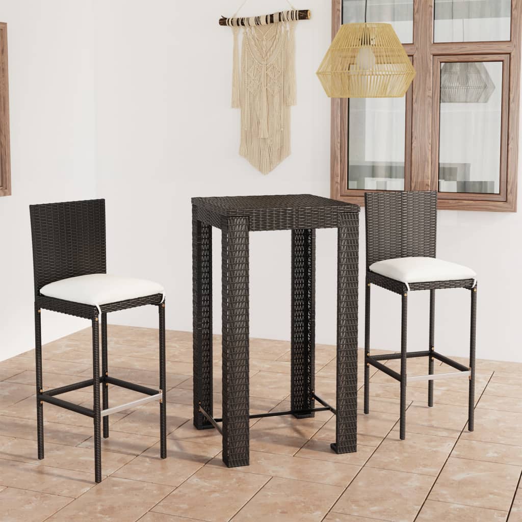 vidaXL 3-cz. zestaw mebli barowych z poduszkami, rattan PE, czarny
