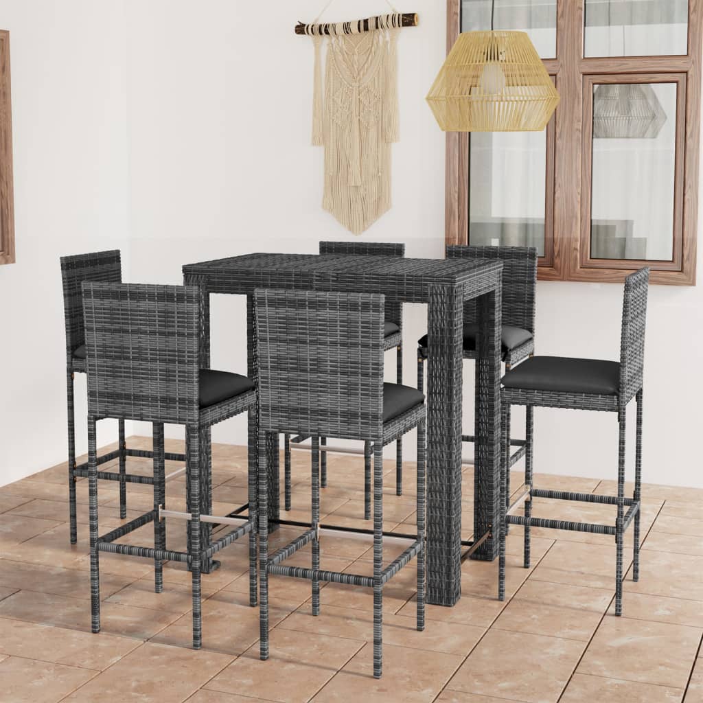 vidaXL 7-cz. zestaw mebli barowych z poduszkami, rattan PE, szary