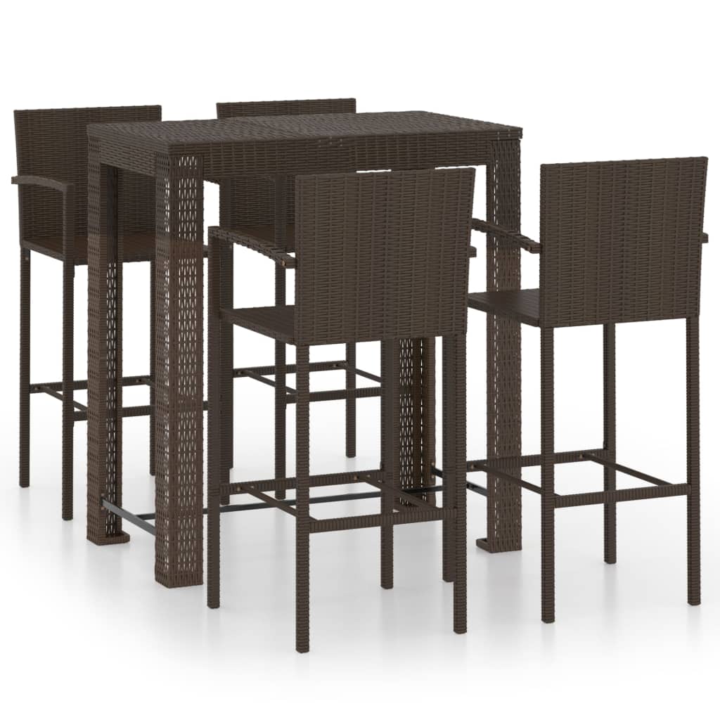 vidaXL 5-cz. zestaw mebli barowych z podłokietnikami, rattan PE, brąz
