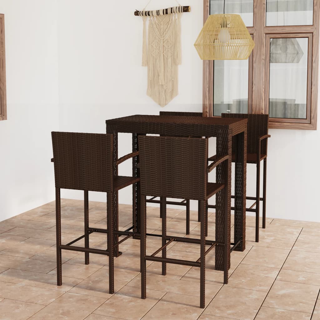 vidaXL 5-cz. zestaw mebli barowych z podłokietnikami, rattan PE, brąz