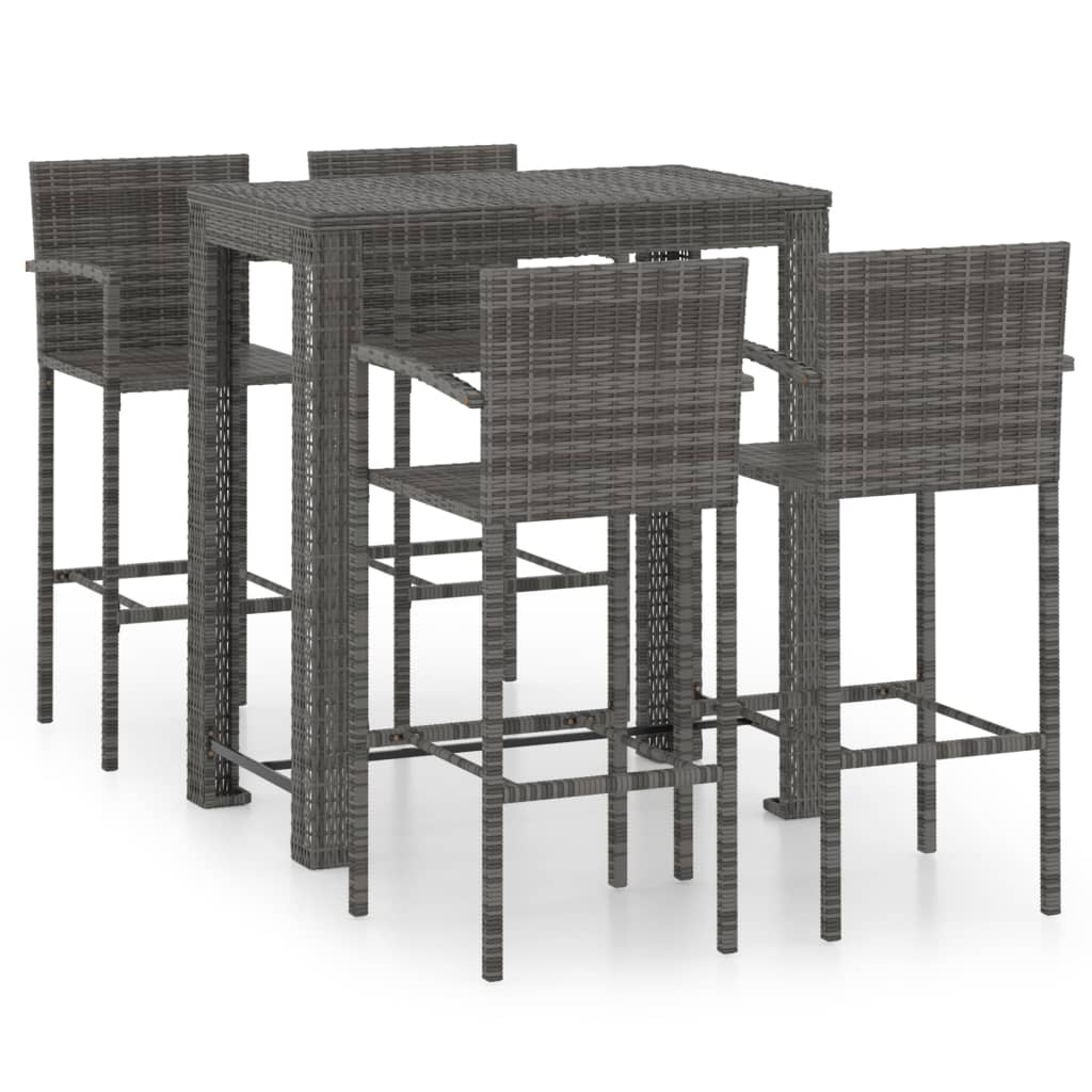 vidaXL 5-cz. zestaw mebli barowych z podłokietnikami, rattan PE, szary