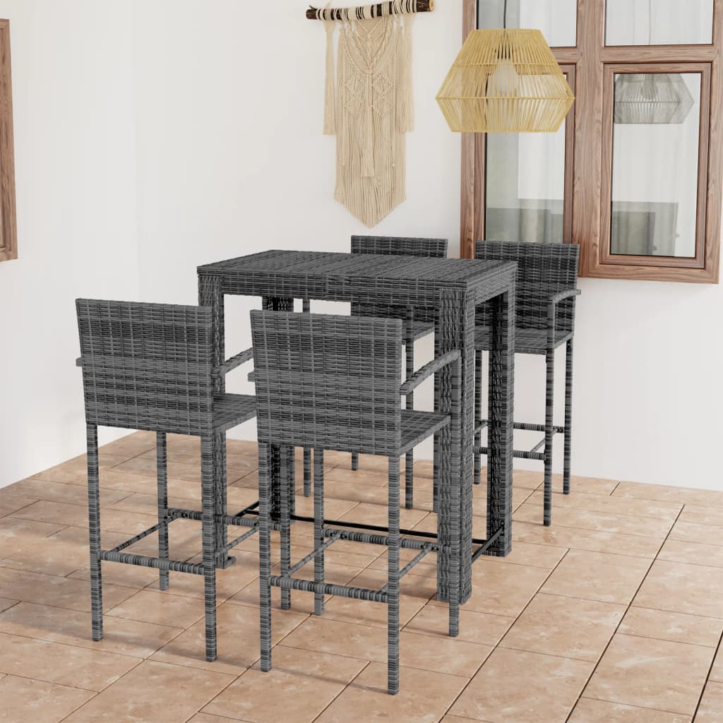 vidaXL 5-cz. zestaw mebli barowych z podłokietnikami, rattan PE, szary