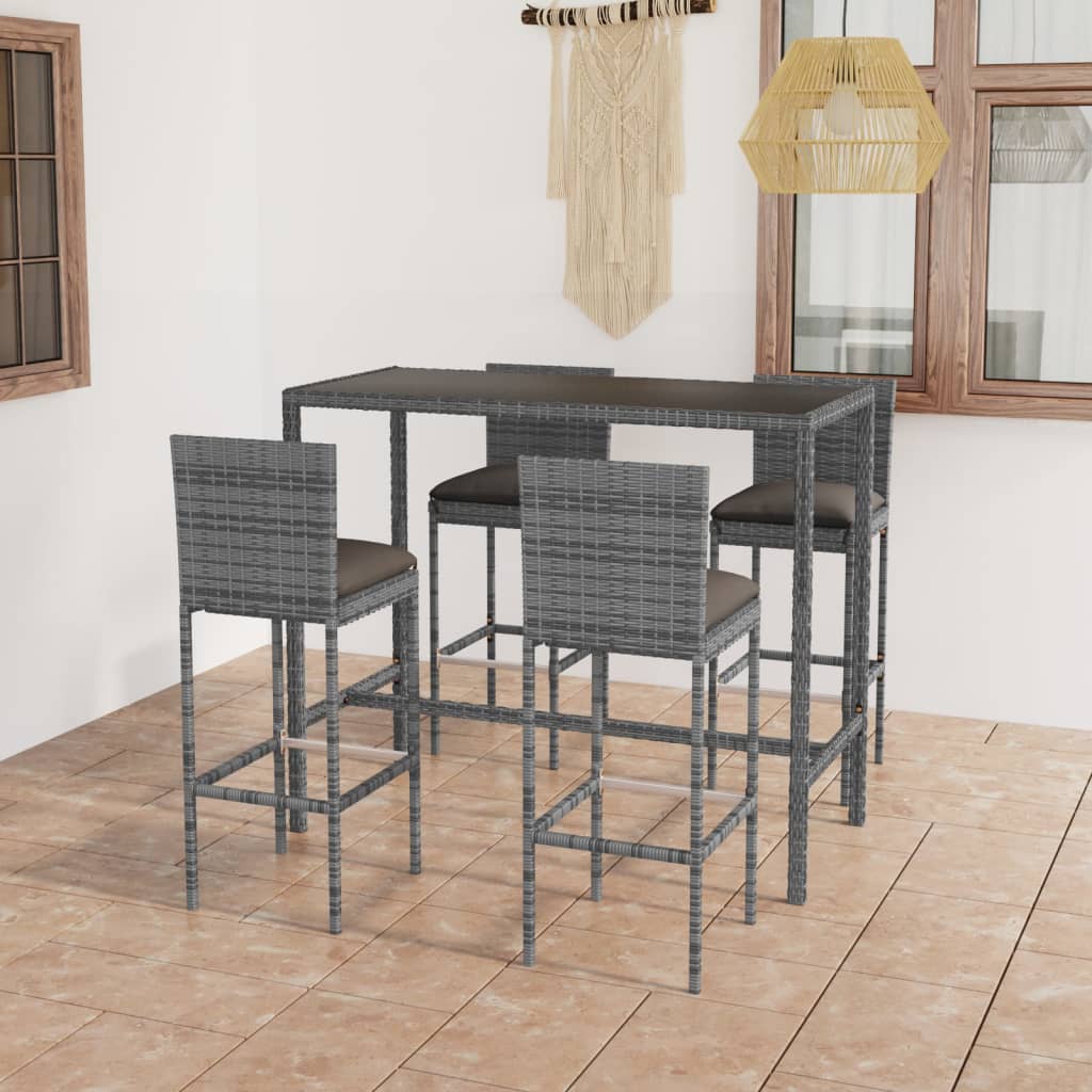 vidaXL 5-cz. zestaw mebli barowych z poduszkami, rattan PE, szary