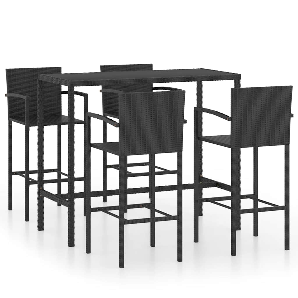 vidaXL 5-cz. zestaw mebli barowych do ogrodu, rattan PE, czarny