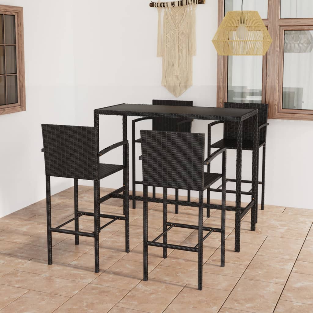 vidaXL 5-cz. zestaw mebli barowych do ogrodu, rattan PE, czarny