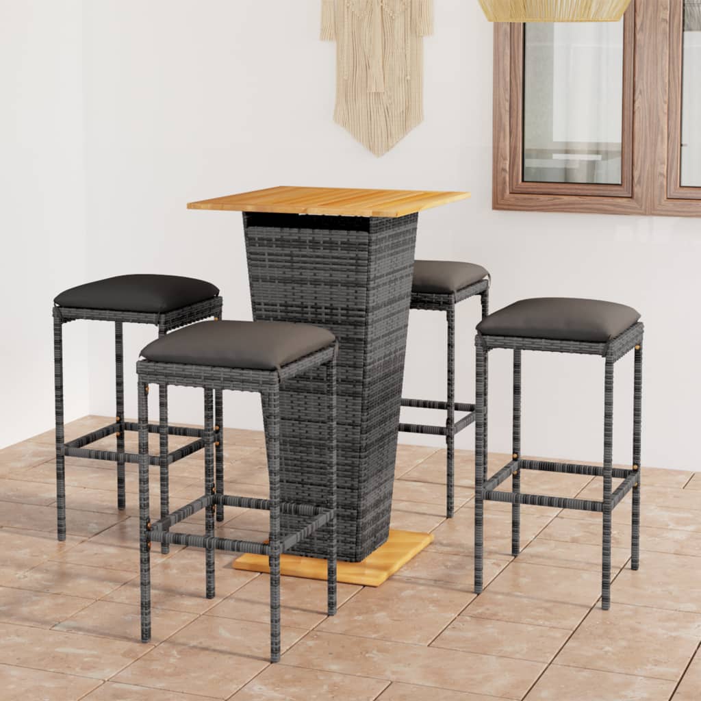 vidaXL 5-cz. zestaw mebli barowych z poduszkami, rattan PE, szary