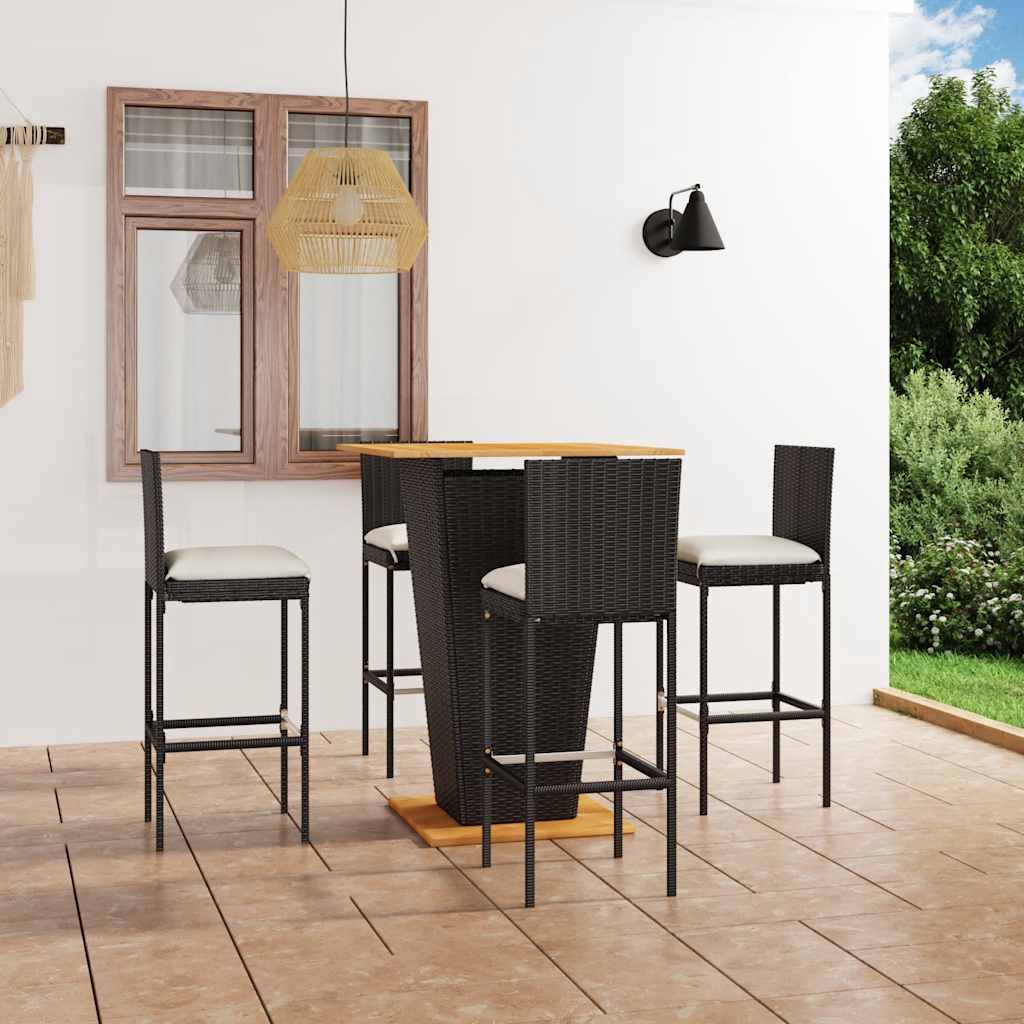 vidaXL 5-cz. zestaw barowy do ogrodu, z poduszkami, rattan PE, czarny