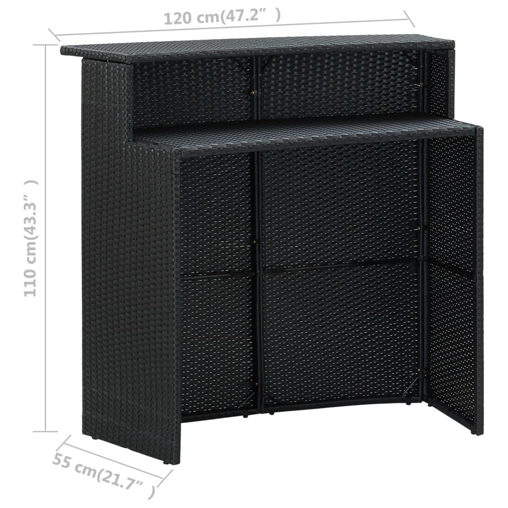 vidaXL 4-cz. zestaw barowy do ogrodu, z poduszkami, rattan PE, czarny