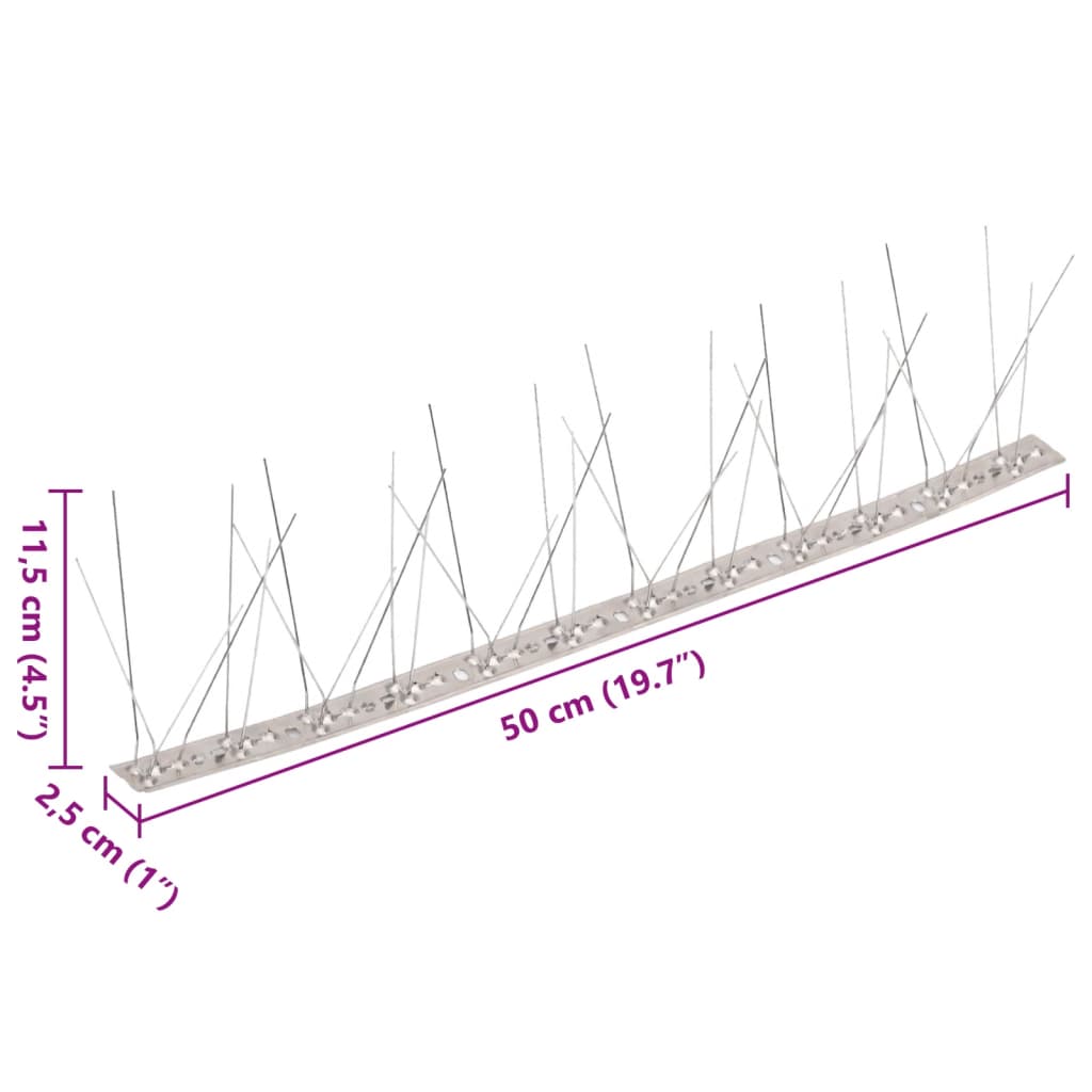 vidaXL Kolce przeciw ptakom, 5 rzędów, stal nierdzewna, 10 szt., 5 m