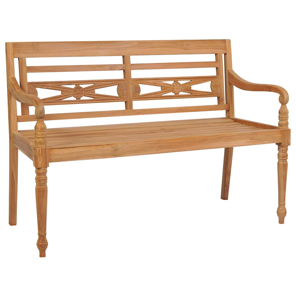 vidaXL Ławka Batavia z poduszką w szarą kratę, 120 cm, lity tek