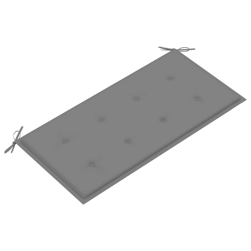 vidaXL Ławka ogrodowa z szarą poduszką, 112 cm, lite drewno tekowe
