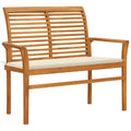 vidaXL Ławka ogrodowa z kremową poduszką, 112 cm, lite drewno tekowe