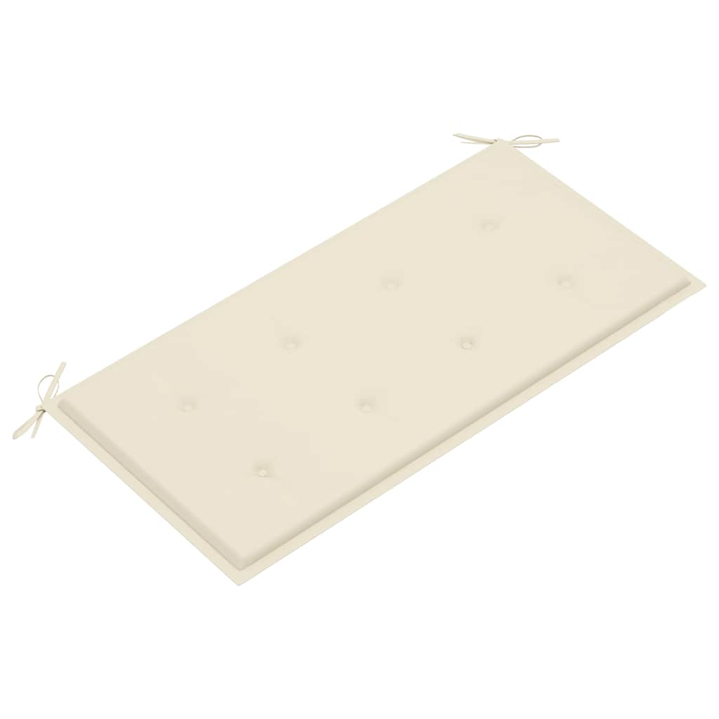 vidaXL Ławka ogrodowa z kremową poduszką, 112 cm, lite drewno tekowe