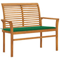 vidaXL Ławka ogrodowa z zieloną poduszką, 112 cm, lite drewno tekowe