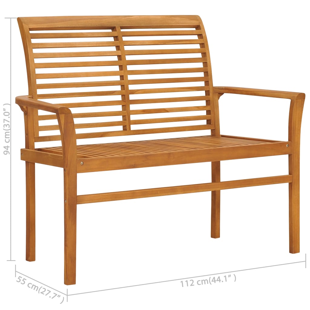 vidaXL Ławka ogrodowa z czerwoną poduszką, 112 cm, lite drewno tekowe