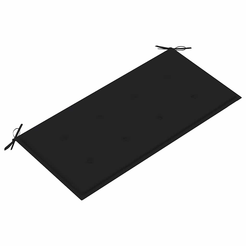vidaXL Ławka ogrodowa z czarną poduszką, 112 cm, lite drewno tekowe