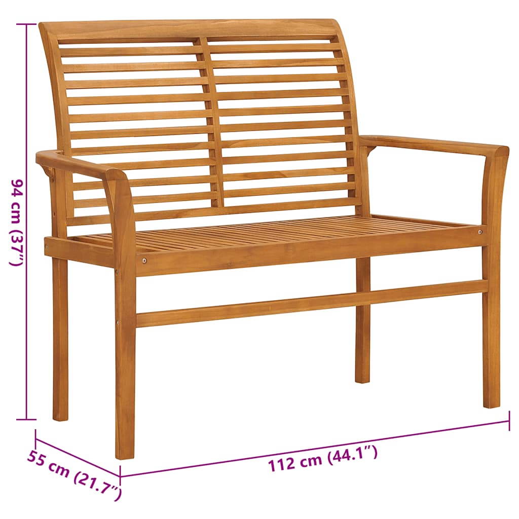 vidaXL Ławka ogrodowa z poduszką taupe, 112 cm, lite drewno tekowe