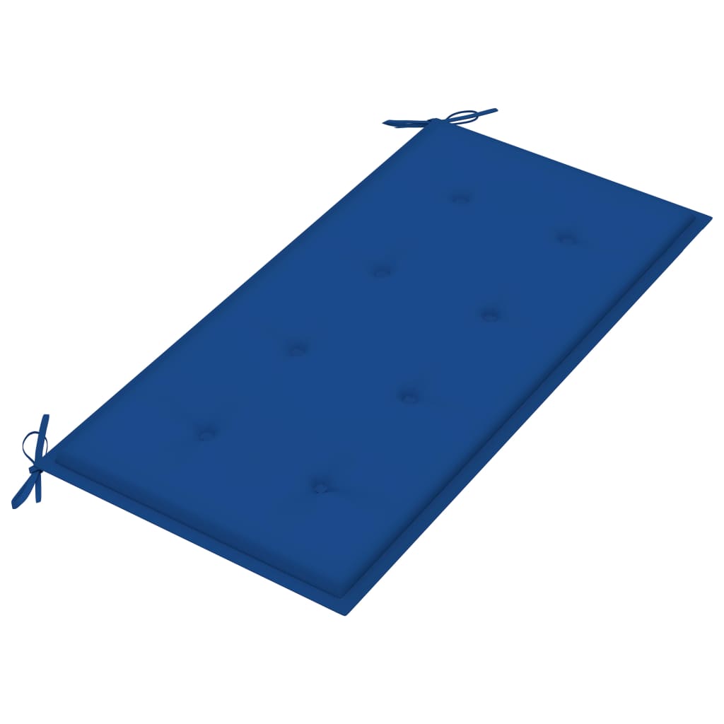 vidaXL Ławka ogrodowa z niebieską poduszką, 112 cm, drewno tekowe