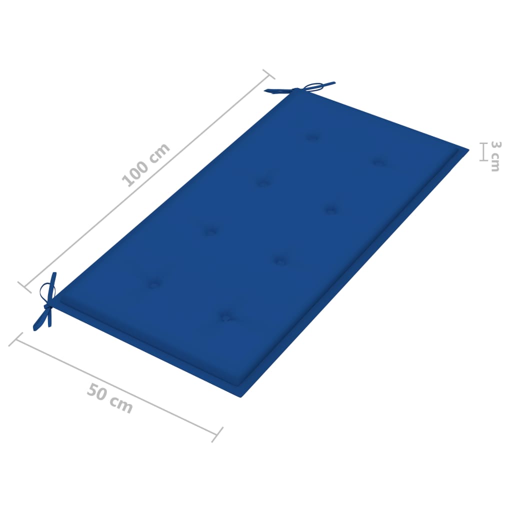 vidaXL Ławka ogrodowa z niebieską poduszką, 112 cm, drewno tekowe