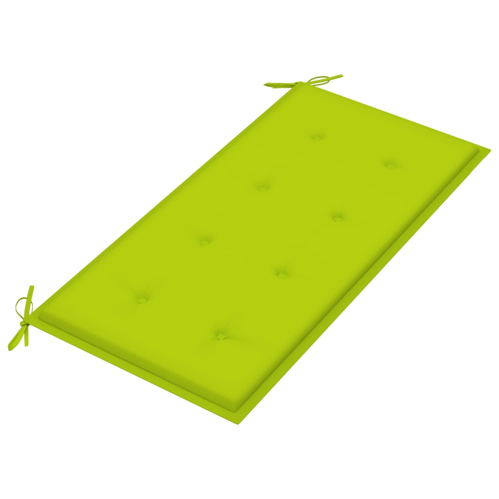 vidaXL Ławka ogrodowa z jasnozieloną poduszką, 112 cm, drewno tekowe