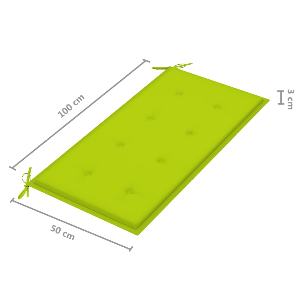 vidaXL Ławka ogrodowa z jasnozieloną poduszką, 112 cm, drewno tekowe