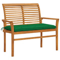 vidaXL Ławka ogrodowa z zieloną poduszką, 112 cm, lite drewno tekowe