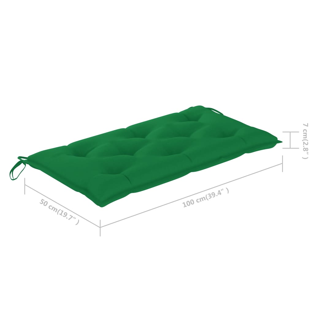 vidaXL Ławka ogrodowa z zieloną poduszką, 112 cm, lite drewno tekowe