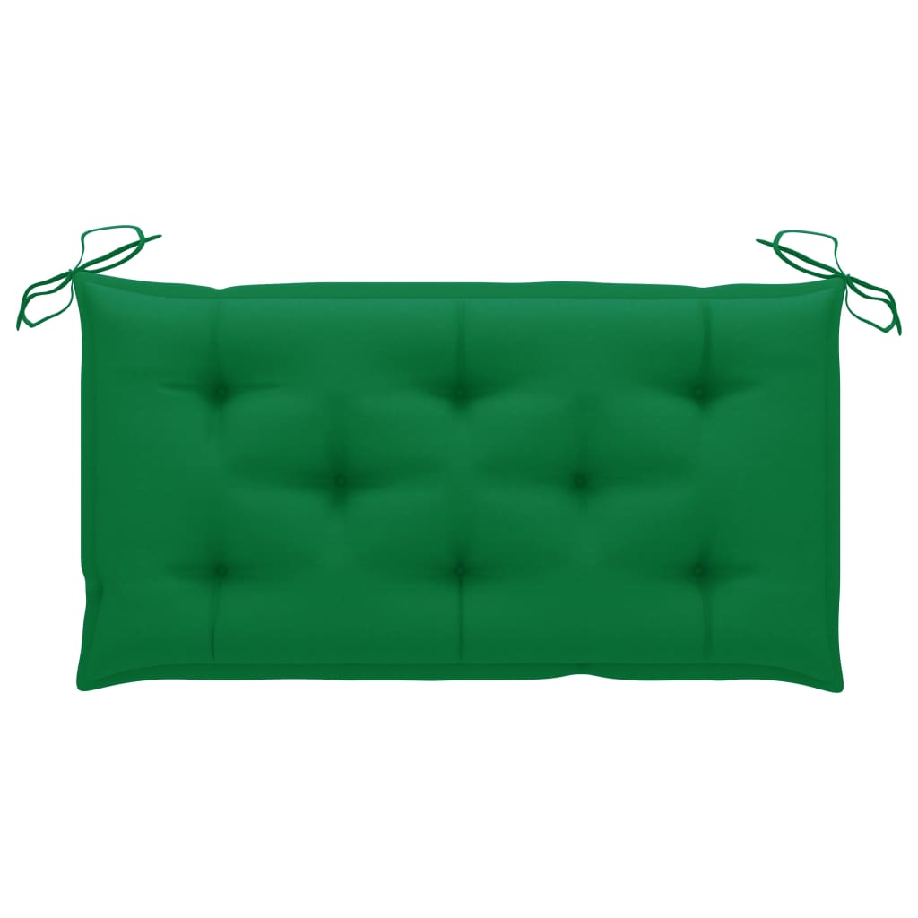 vidaXL Ławka ogrodowa z zieloną poduszką, 112 cm, lite drewno tekowe