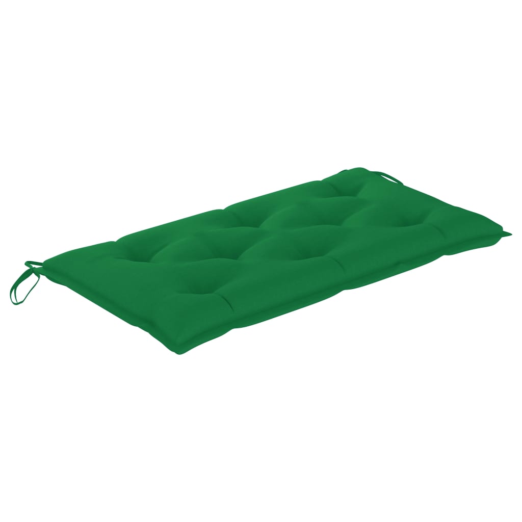 vidaXL Ławka ogrodowa z zieloną poduszką, 112 cm, lite drewno tekowe