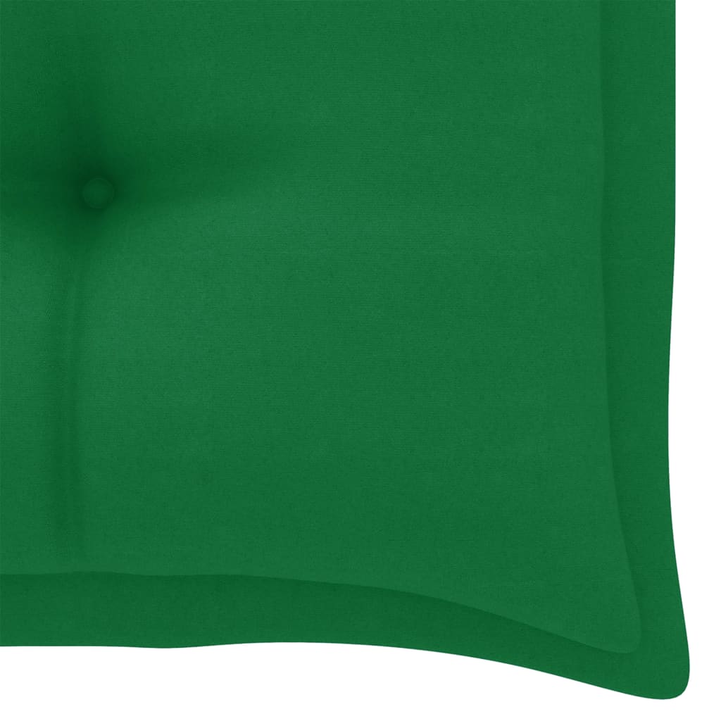 vidaXL Ławka ogrodowa z zieloną poduszką, 112 cm, lite drewno tekowe