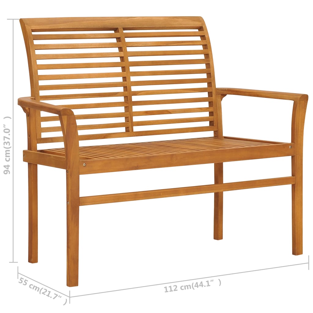 vidaXL Ławka ogrodowa z zieloną poduszką, 112 cm, lite drewno tekowe