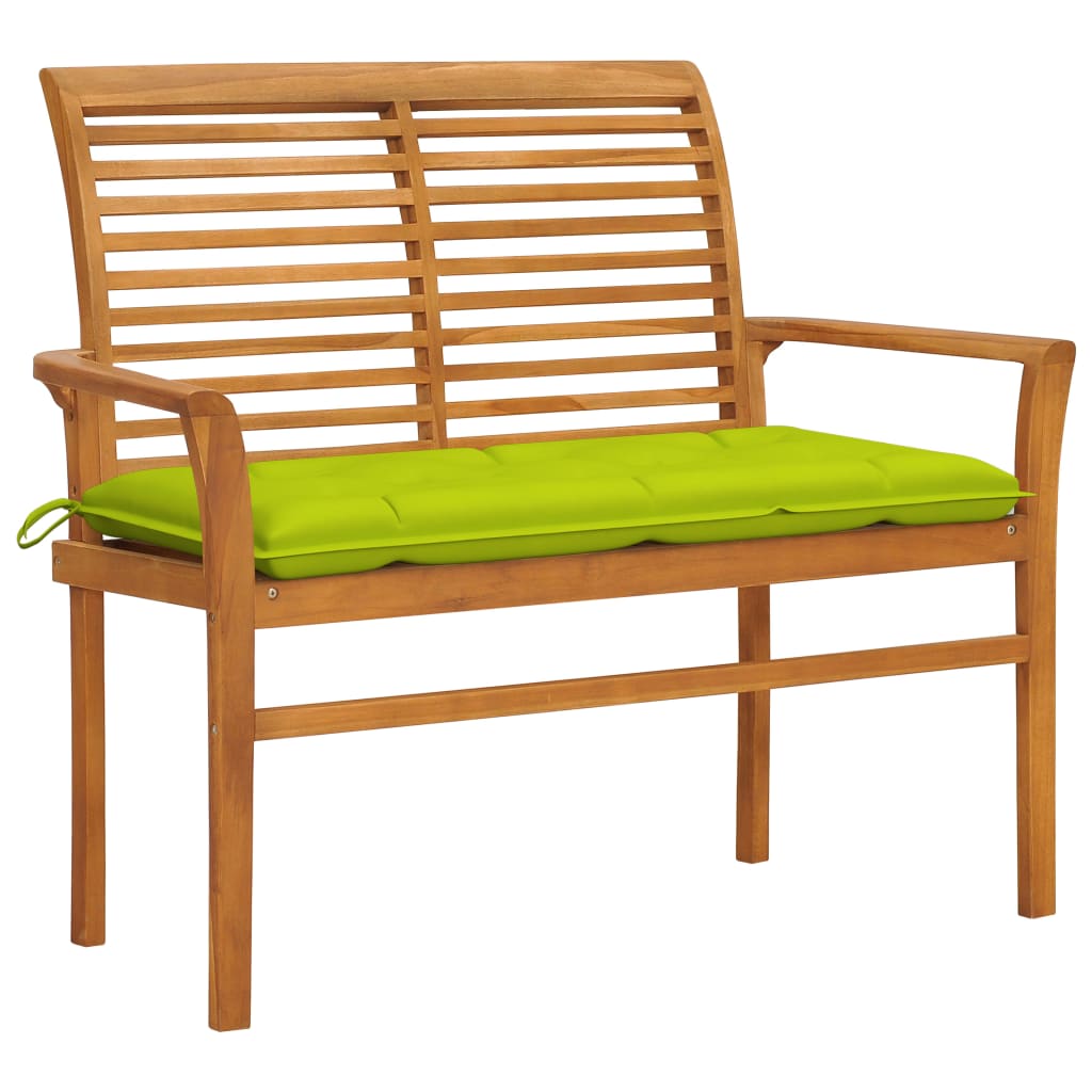 vidaXL Ławka ogrodowa z jasnozieloną poduszką, 112 cm, drewno tekowe