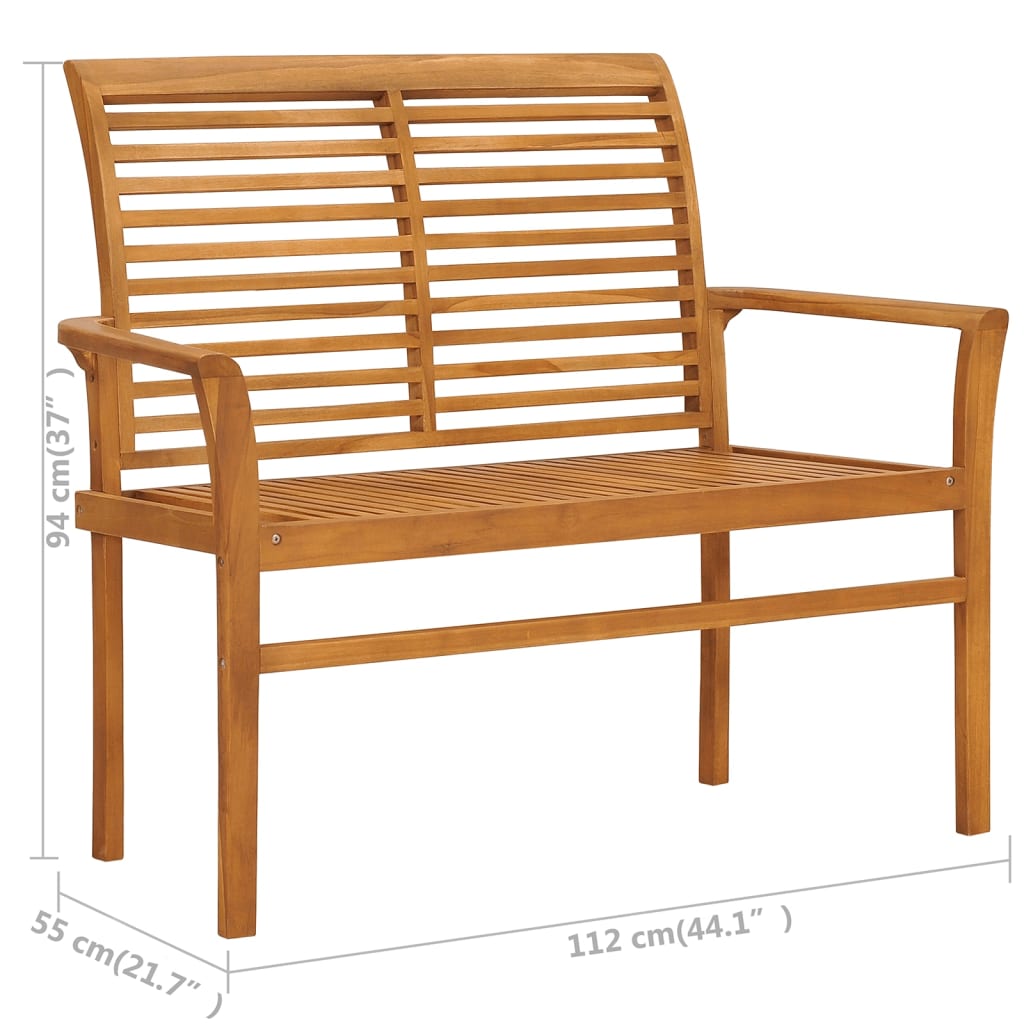 vidaXL Ławka ogrodowa z jasnozieloną poduszką, 112 cm, drewno tekowe