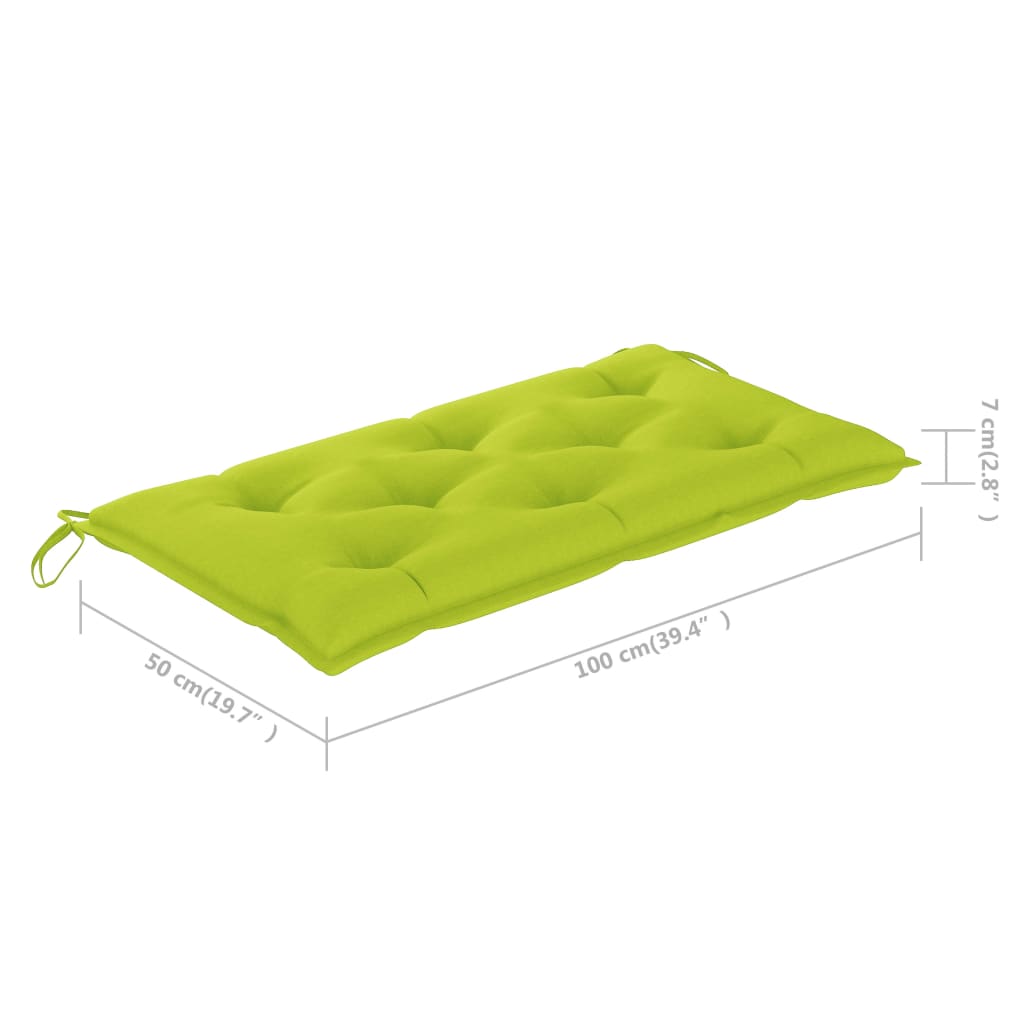 vidaXL Ławka ogrodowa z jasnozieloną poduszką, 112 cm, drewno tekowe