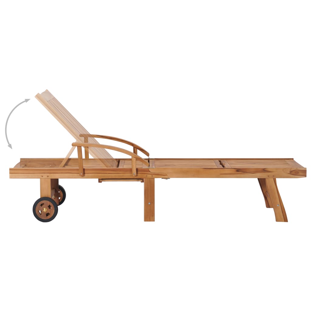 vidaXL Leżak z jasnozieloną poduszką, lite drewno tekowe