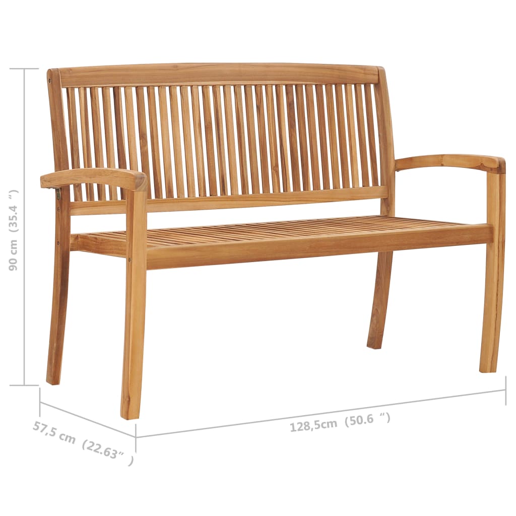 vidaXL Sztaplowana ławka ogrodowa z poduszką, 128,5 cm, drewno tekowe