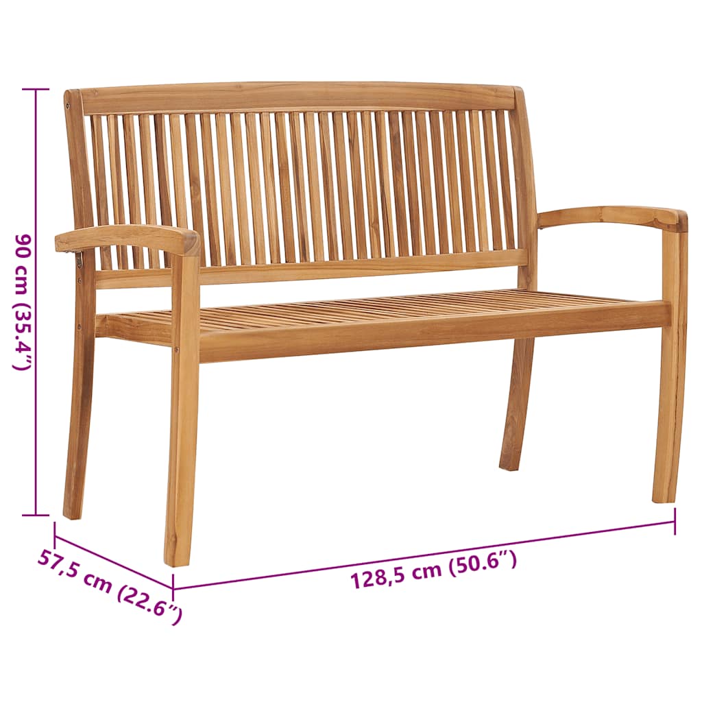 vidaXL Sztaplowana ławka ogrodowa z poduszką, 128,5 cm, drewno tekowe