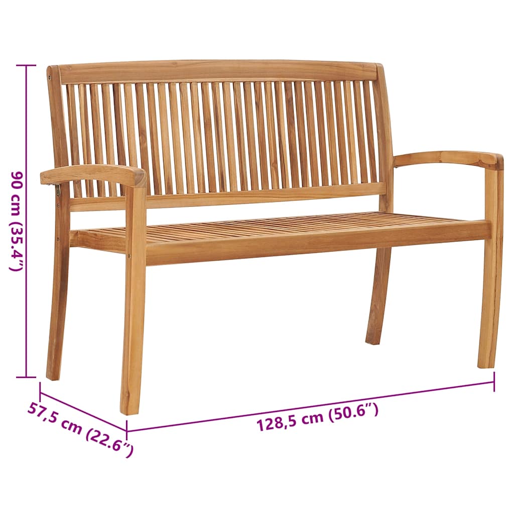 vidaXL Sztaplowana ławka ogrodowa z poduszką, 128,5 cm, drewno tekowe