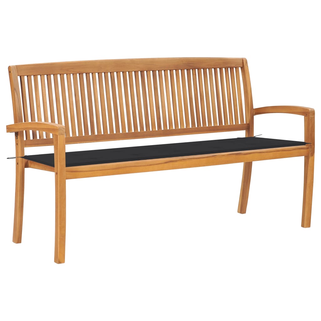 vidaXL Sztaplowana ławka ogrodowa z poduszką, 159 cm, drewno tekowe