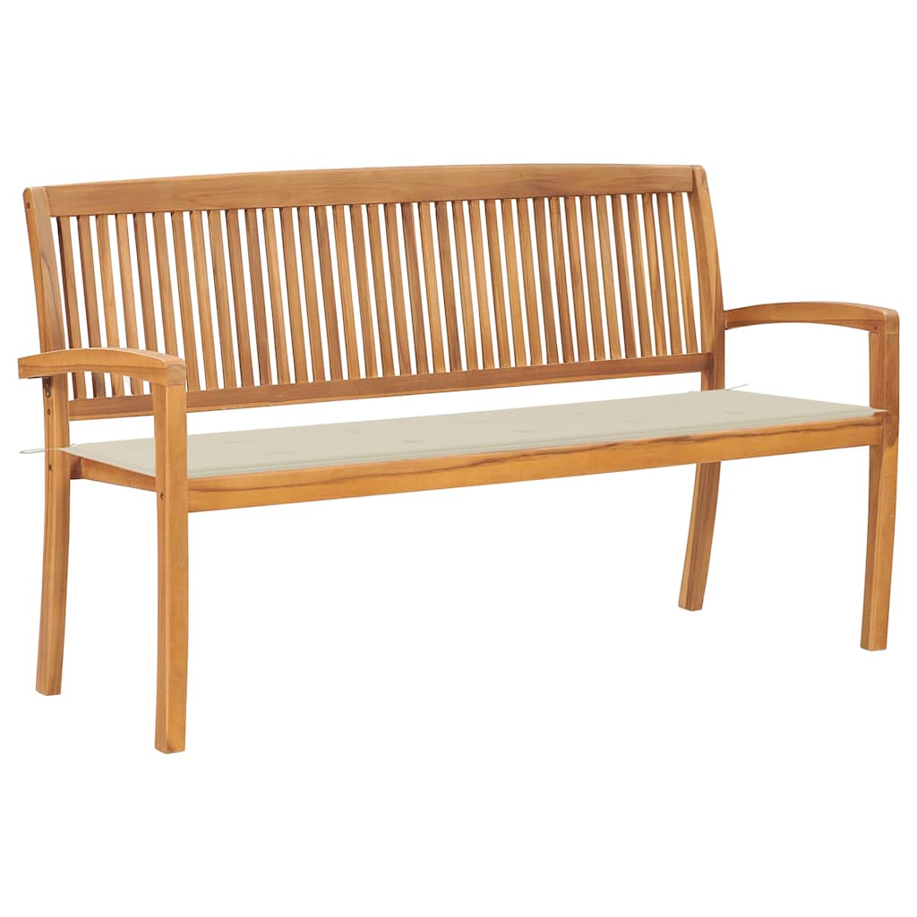vidaXL Sztaplowana ławka ogrodowa z poduszką, 159 cm, drewno tekowe
