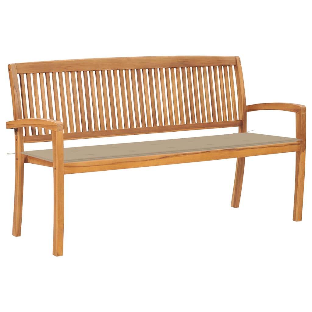 vidaXL Sztaplowana ławka ogrodowa z poduszką, 159 cm, drewno tekowe