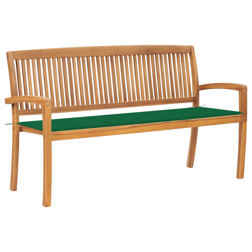 vidaXL Sztaplowana ławka ogrodowa z poduszką, 159 cm, drewno tekowe