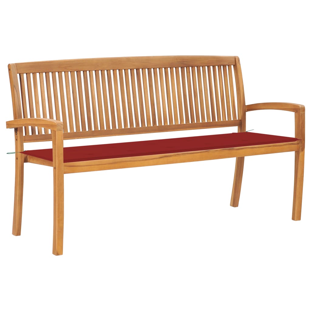 vidaXL Sztaplowana ławka ogrodowa z poduszką, 159 cm, drewno tekowe