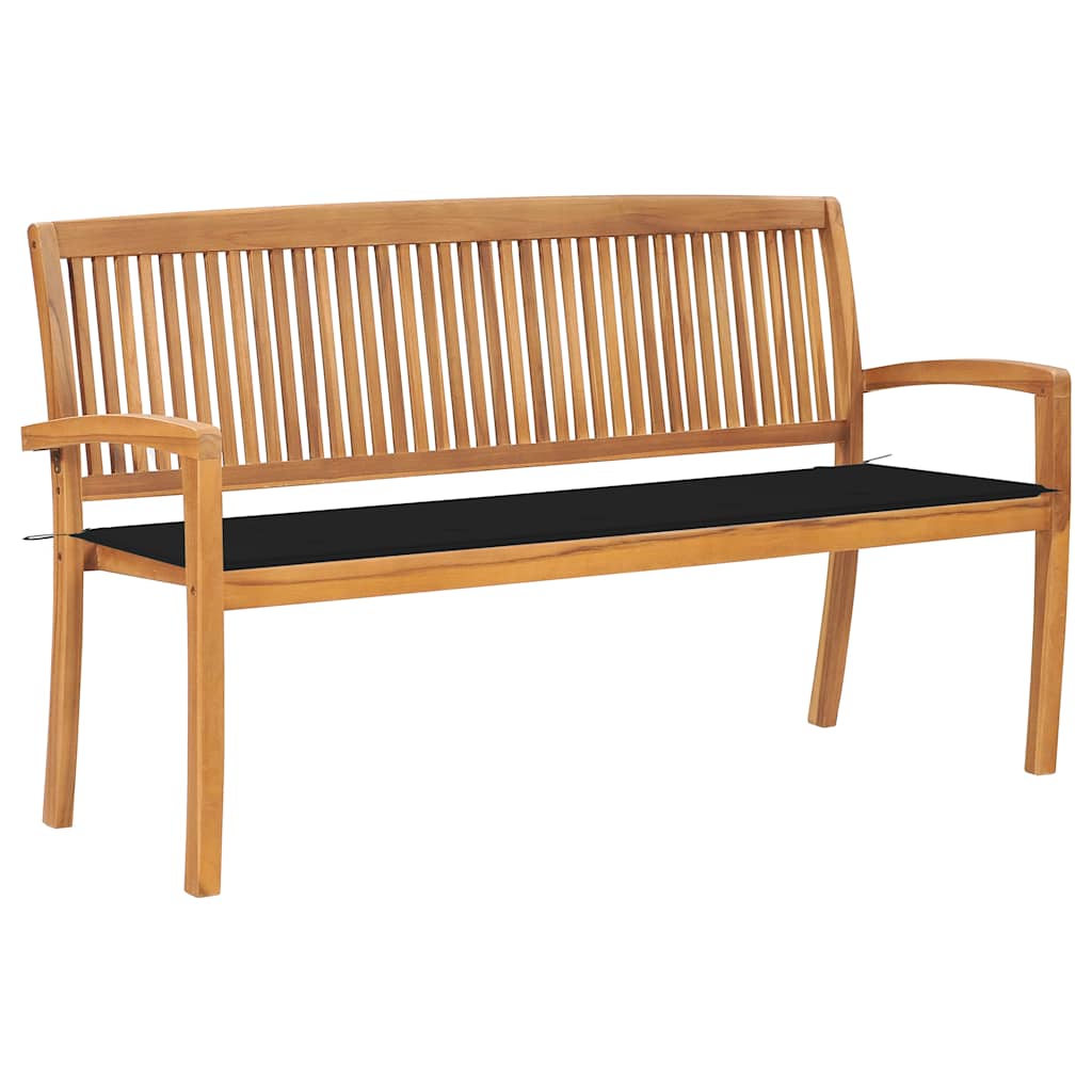 vidaXL Sztaplowana ławka ogrodowa z poduszką, 159 cm, drewno tekowe