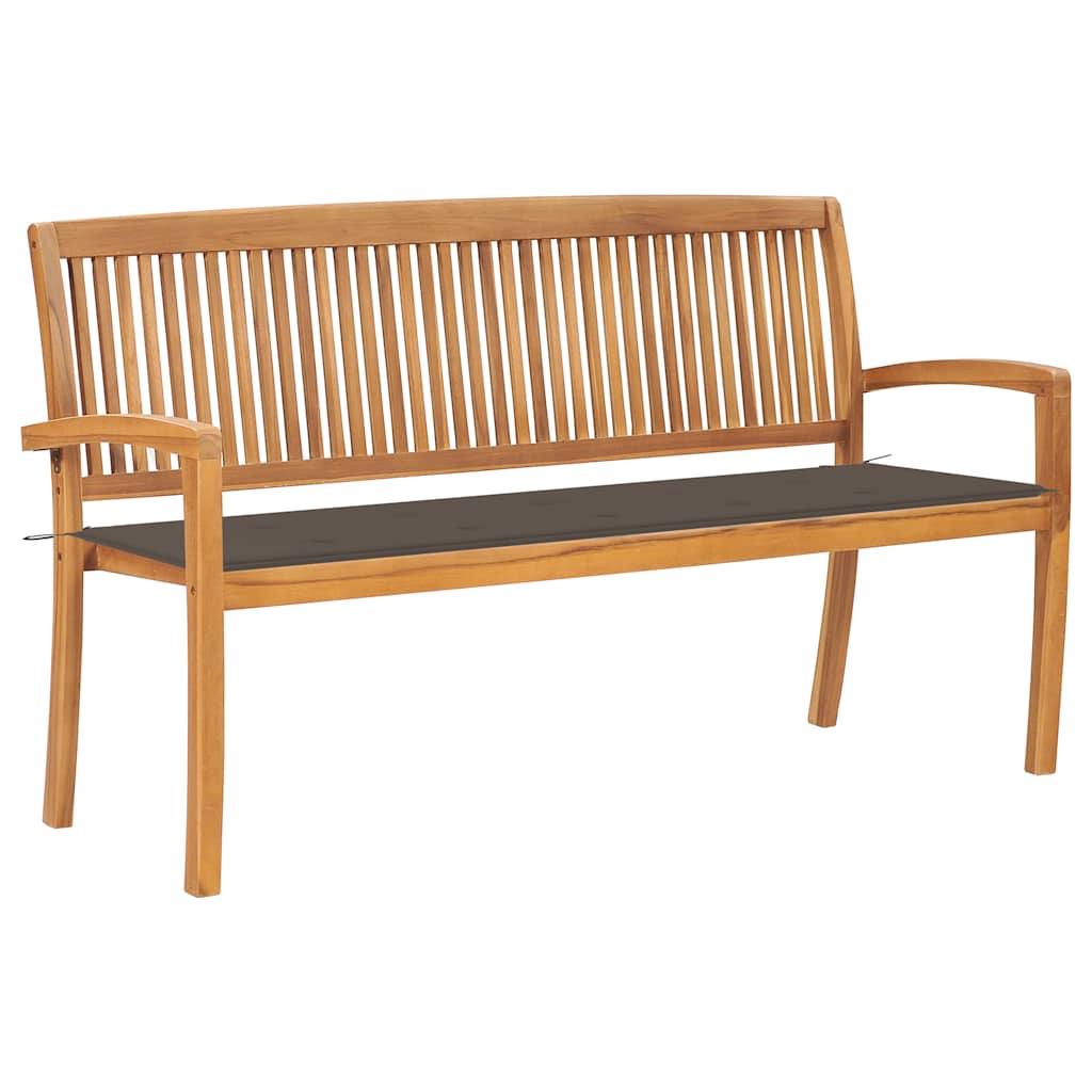vidaXL Sztaplowana ławka ogrodowa z poduszką, 159 cm, drewno tekowe
