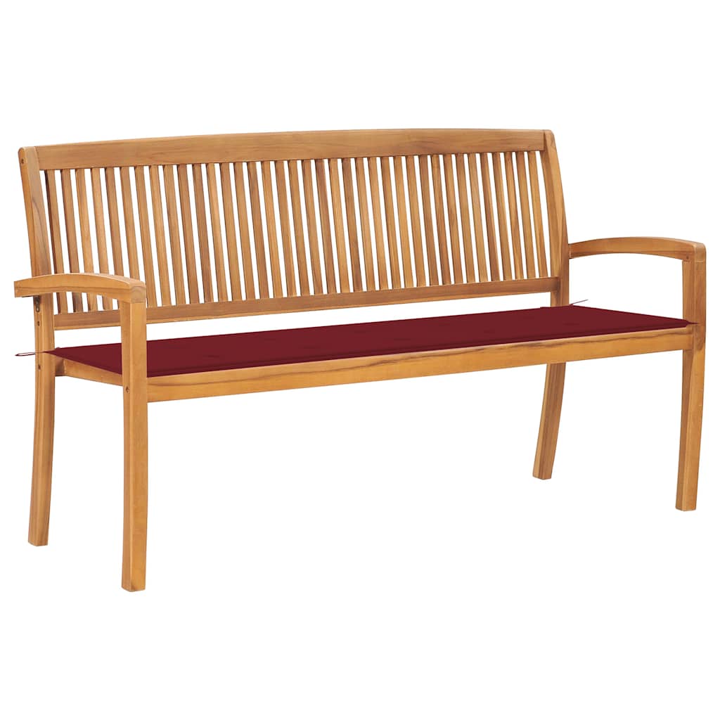 vidaXL Sztaplowana ławka ogrodowa z poduszką, 159 cm, drewno tekowe